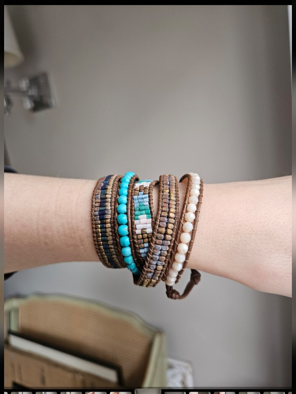 Nakamol wrap beaded bracelet turquoise, brown and white